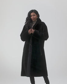 Reversible Select Shearling Lamb Coat With Notch Collar, Belt | Black