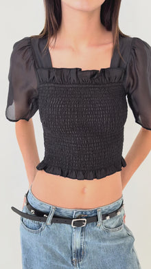 Toni Smocked Top | Black Organza