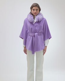 Select Wool Belted Cape with Select Lamb Collar | Lilac
