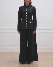 Wide Leg Pleated Trouser | Black