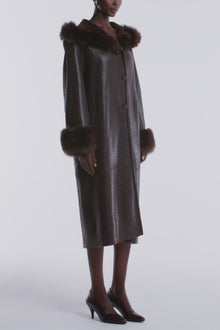 Model is wearing the Nour Hammour Gancin Lavish Winter Coat Lustre Brown - Video