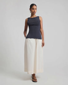 Womens | Boatneck Mix Media Dress | Black/Ivory