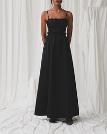 Ruffle Bib Maxi Dress | Black