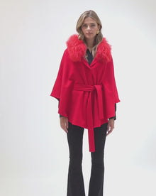 Select Wool Belted Cape with Select Lamb Collar | Red
