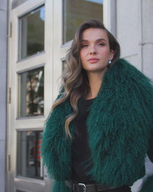 Select Cashmere Goat Bolero With Select Mongolian Goat Collar And Cuffs | Forest Green