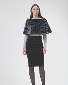 Select Shearling Lamb Rose Laser Printed Capelet | Navy Brisa