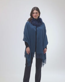 Select Cashmere Stole With Select Lamb Collar | Dark Blue