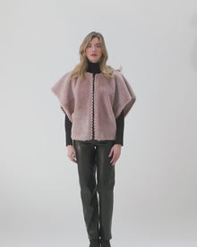 Reversible Select Shearling Lamb Collarless Jacket With Embroidered Trim | Blush/Blush