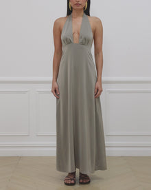 Halter Deep V Maxi Dress | Plaza Taupe
