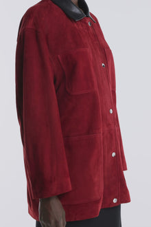 Model is wearing Nour Hammour Barn Modern Suede Jacket Rouge - Video