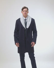 Men | Loro Piana Wool Short Coat With Merino Shearling Lamb Trim | Navy/White