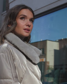 Quilted Jacket With Select Shearling Lamb Collar | Greige