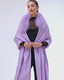 Select Cashmere and Merino Wool Blend Stole with Select Mongolian Lamb Trim | Lilac