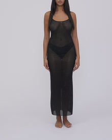 Mesh Scoop Maxi Slip Dress | Black