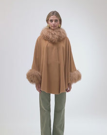 Cashmere & Wool Cape with Select Lamb Trim | Camel