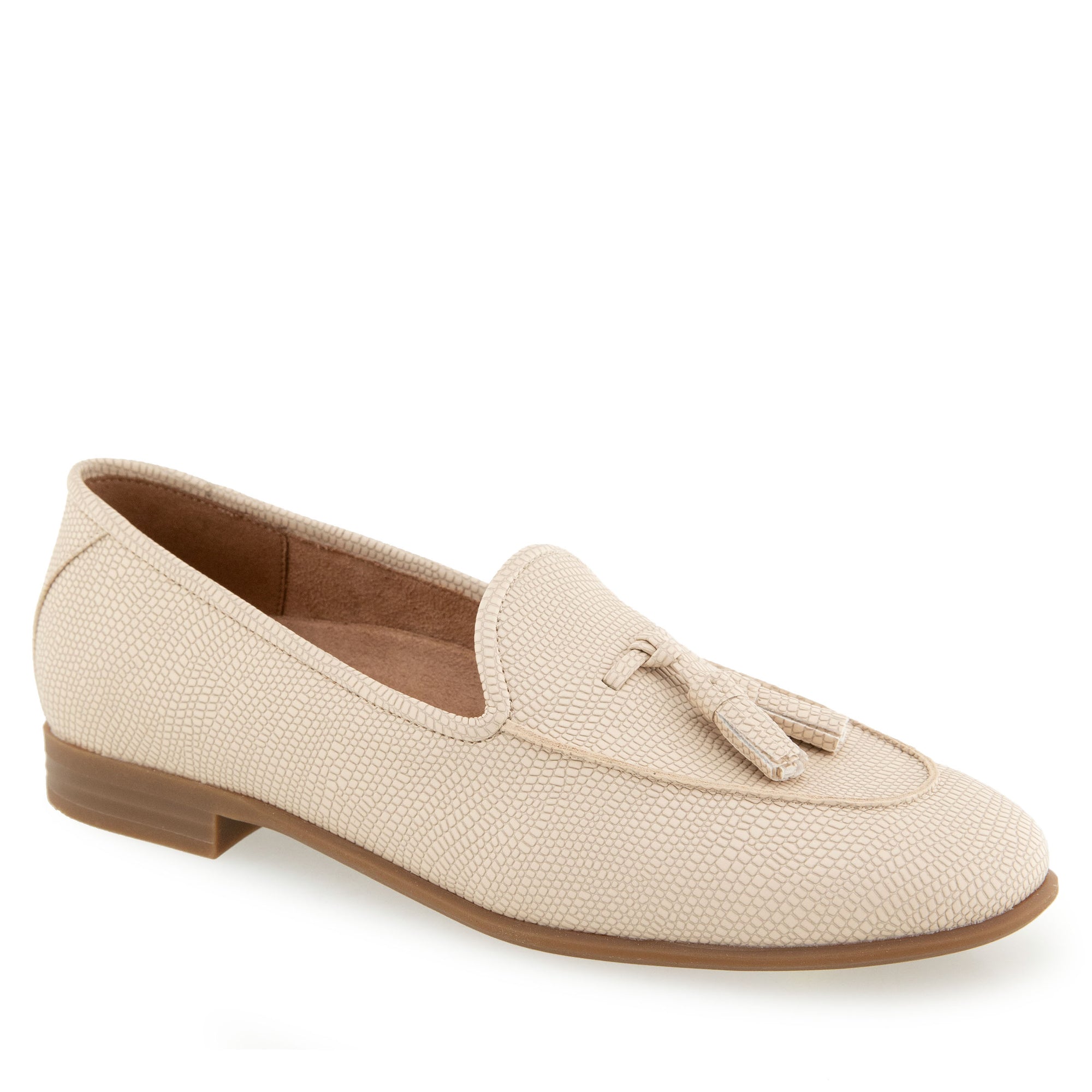 Wuster Casual Flat | Light Stone Lizard Embossed Faux Leather