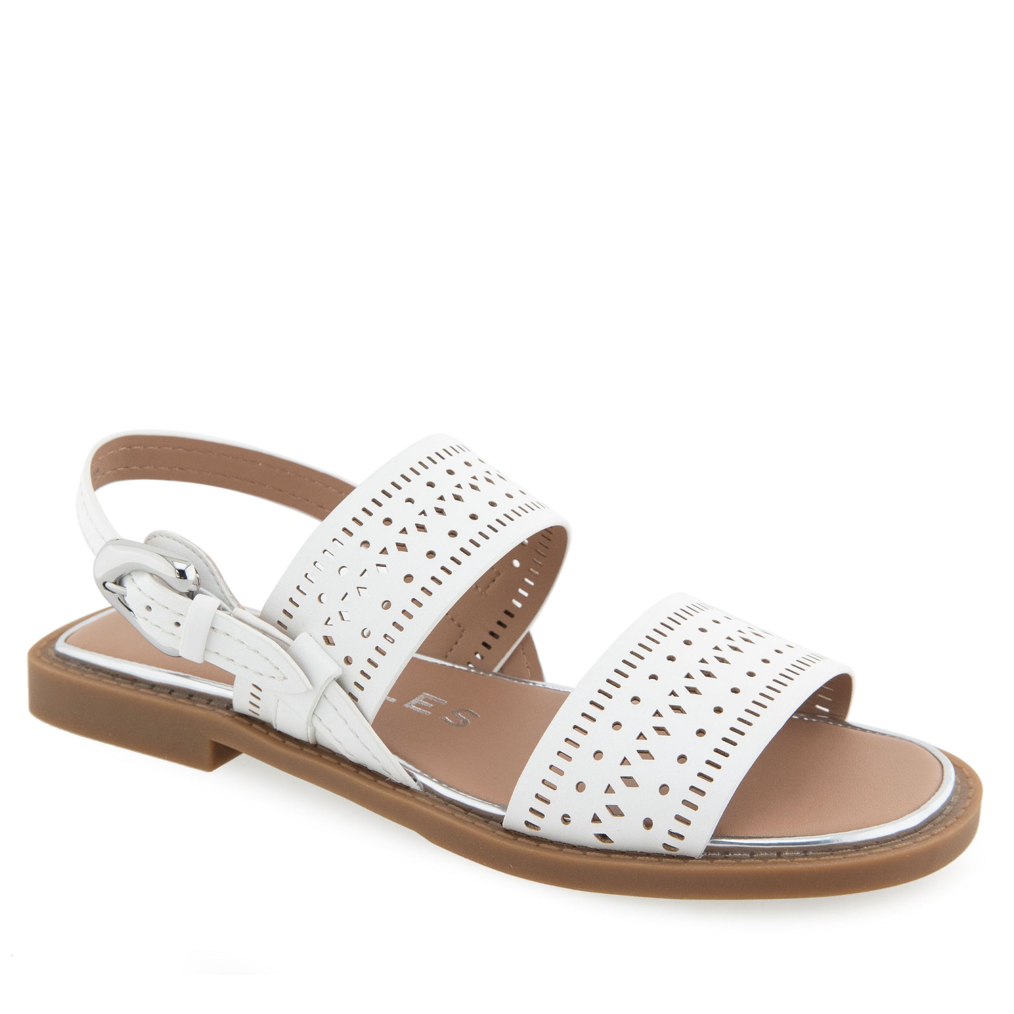 Carole Sandal Flat | White Perf Faux Leather