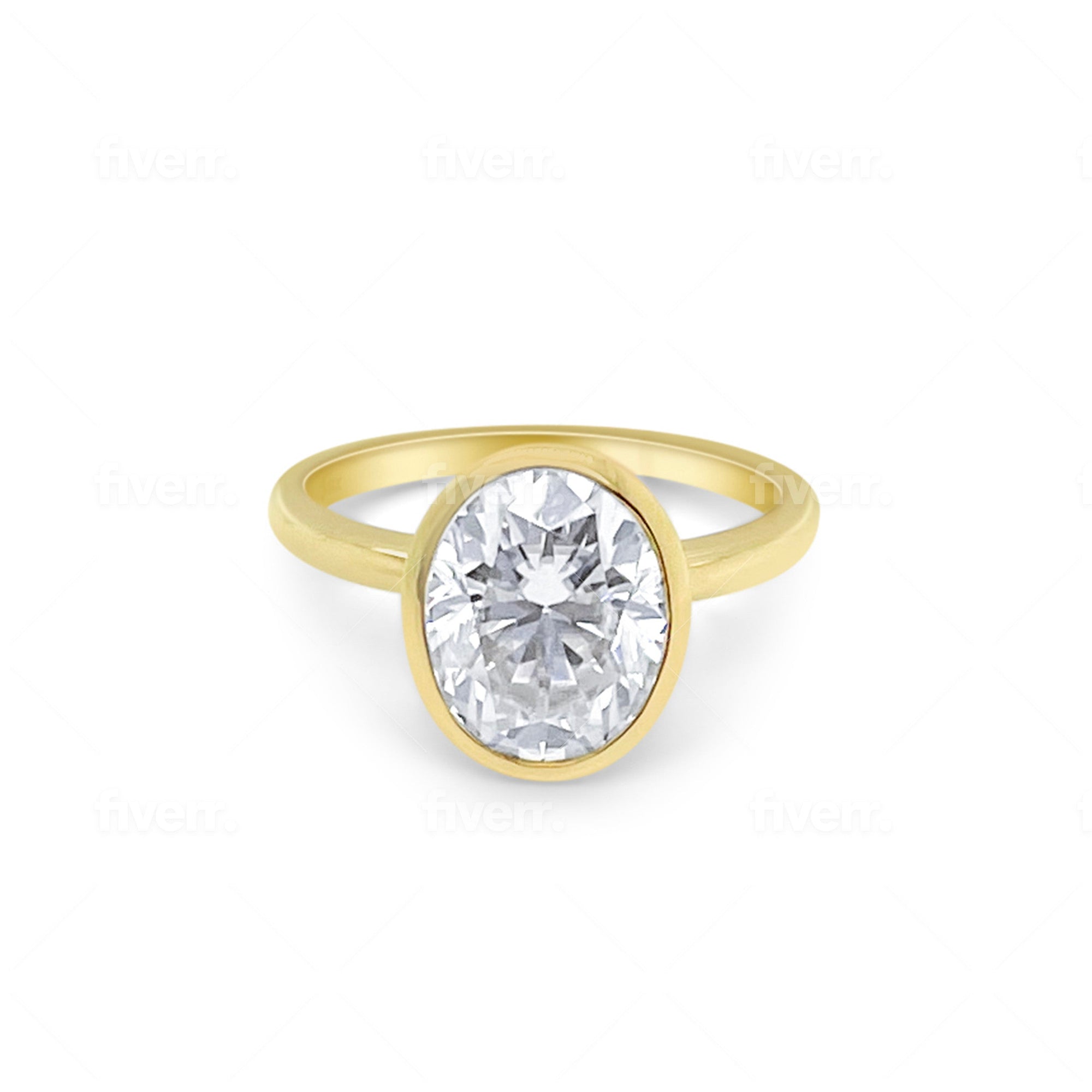 14Kt Yellow Gold Oval Moissanite Bezel Set Ring | Yellow Gold