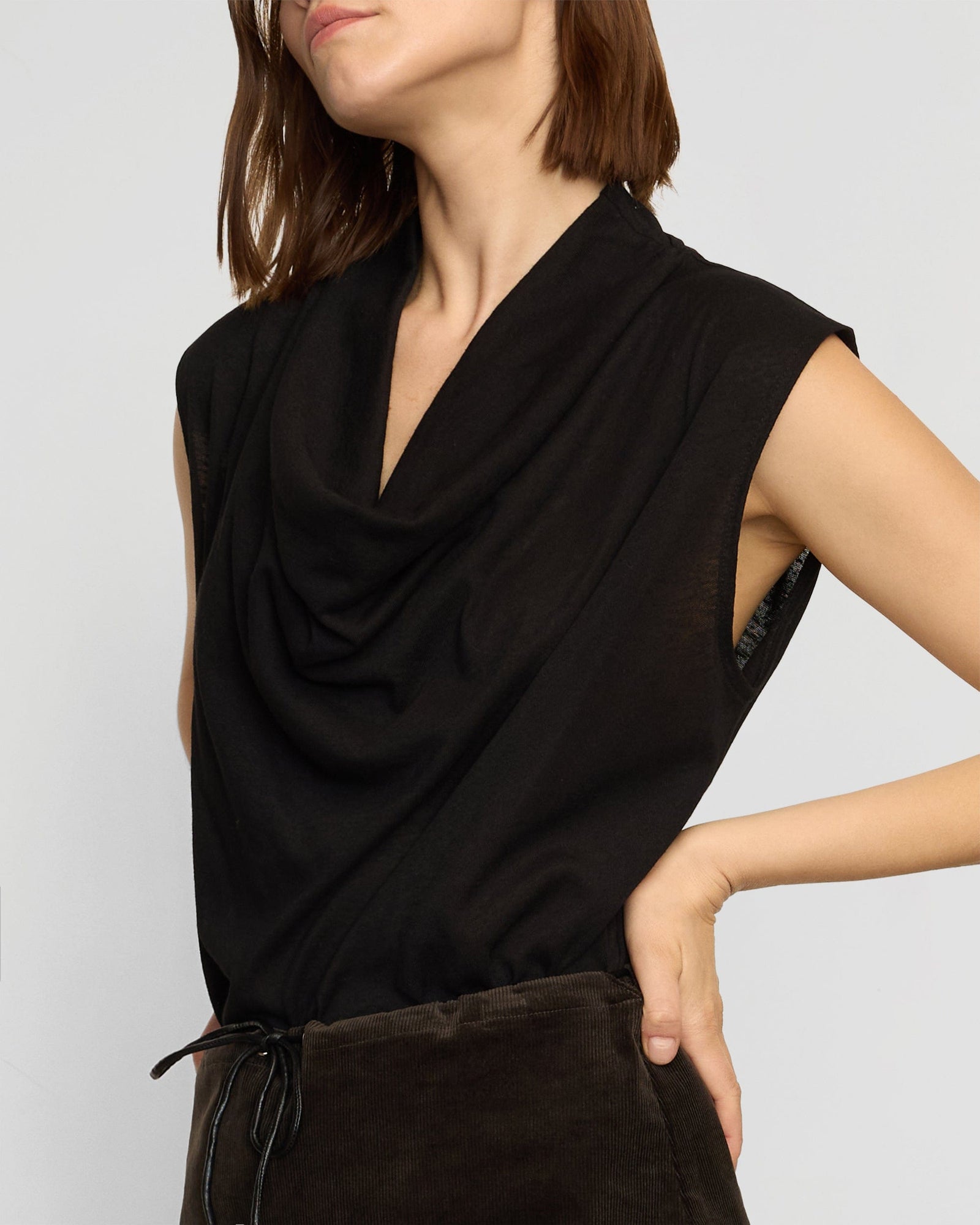 Ramona Cowl-Neck Tee | Black
