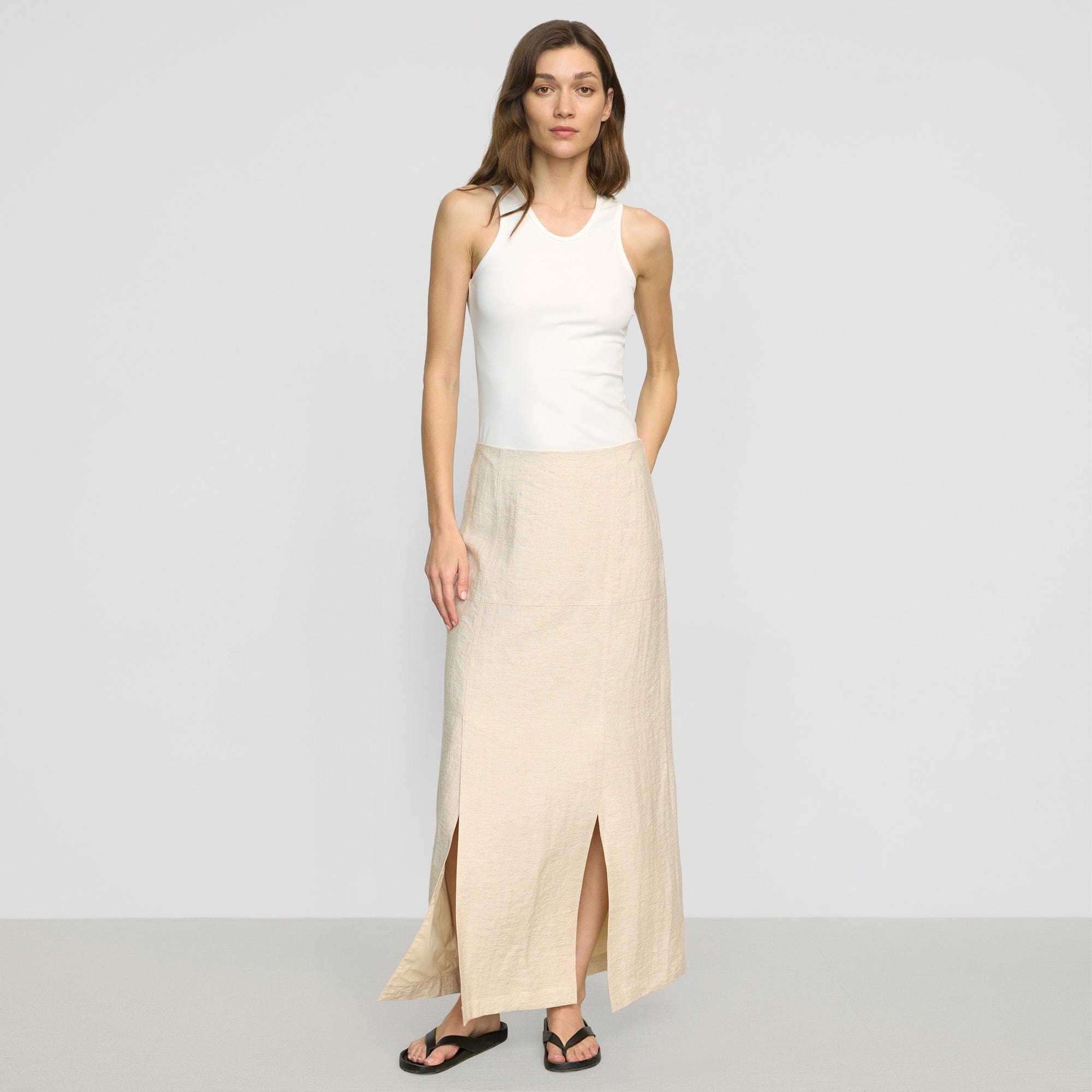 Ranni Front-Vent Linen-Blend Skirt | Natural