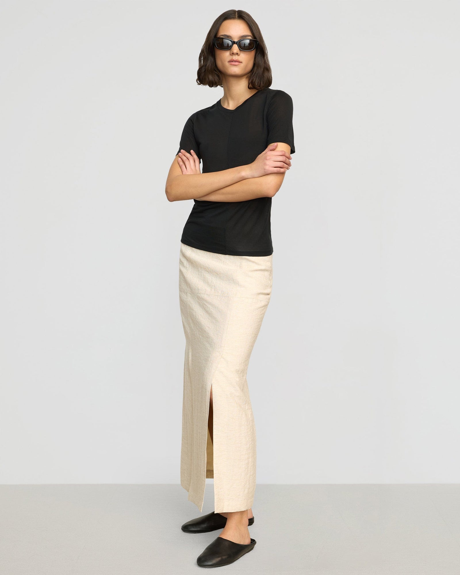 Ranni Front-Vent Linen-Blend Skirt | Natural