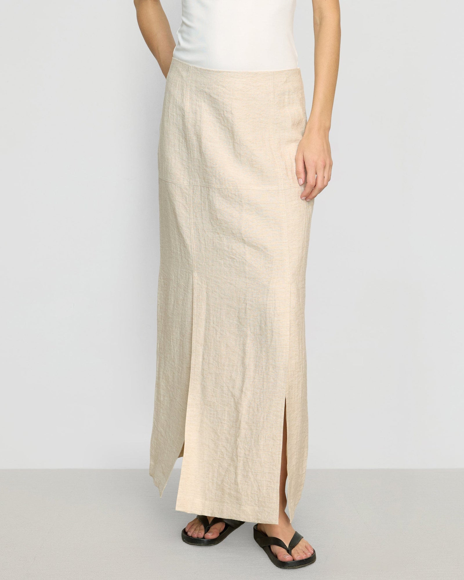 Ranni Front-Vent Linen-Blend Skirt | Natural