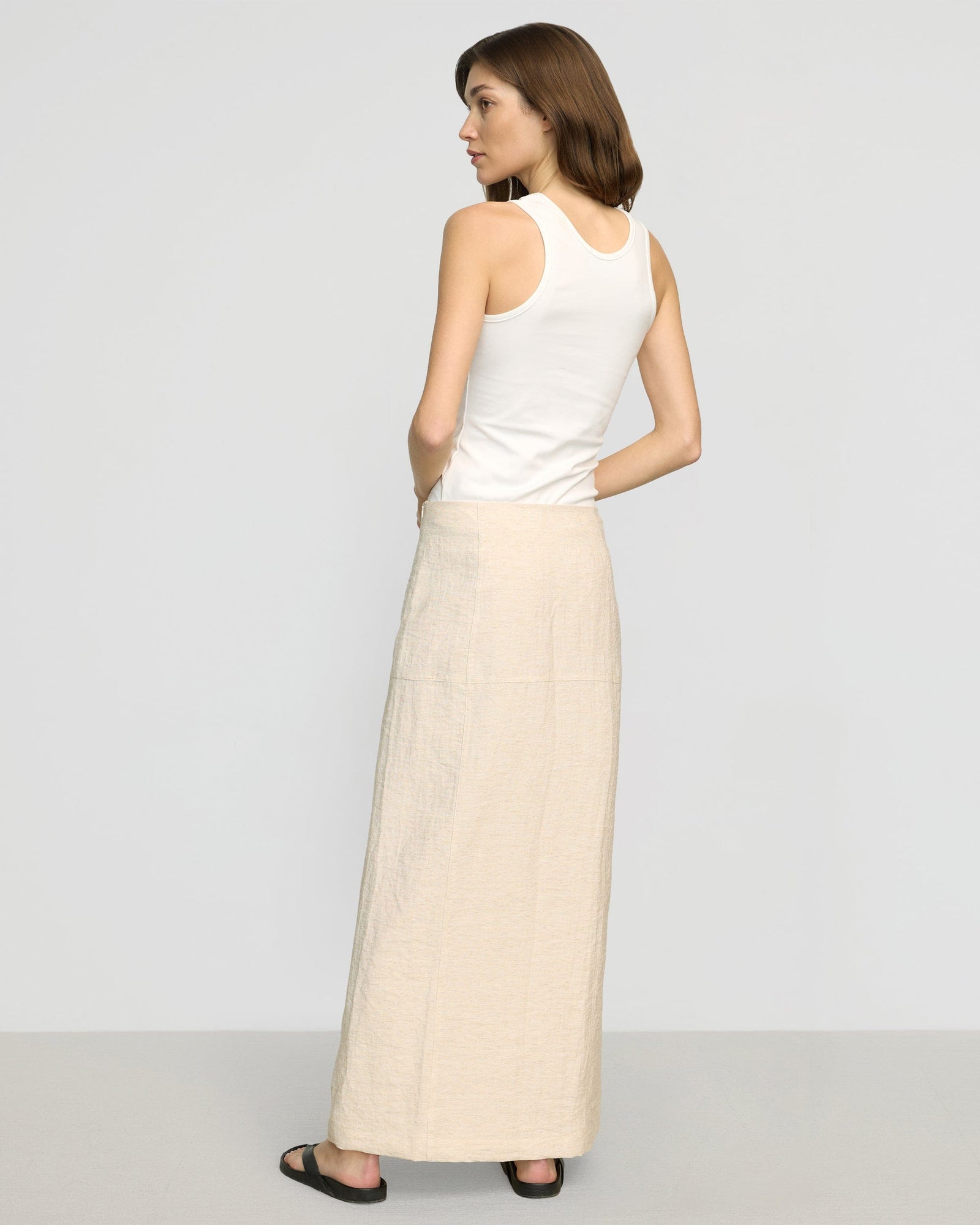 Ranni Front-Vent Linen-Blend Skirt | Natural