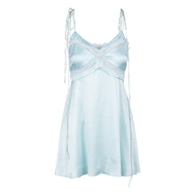 Blue Mist Mini Dress w/ Lace Panel & Beaded Tie Straps | Blue Mist