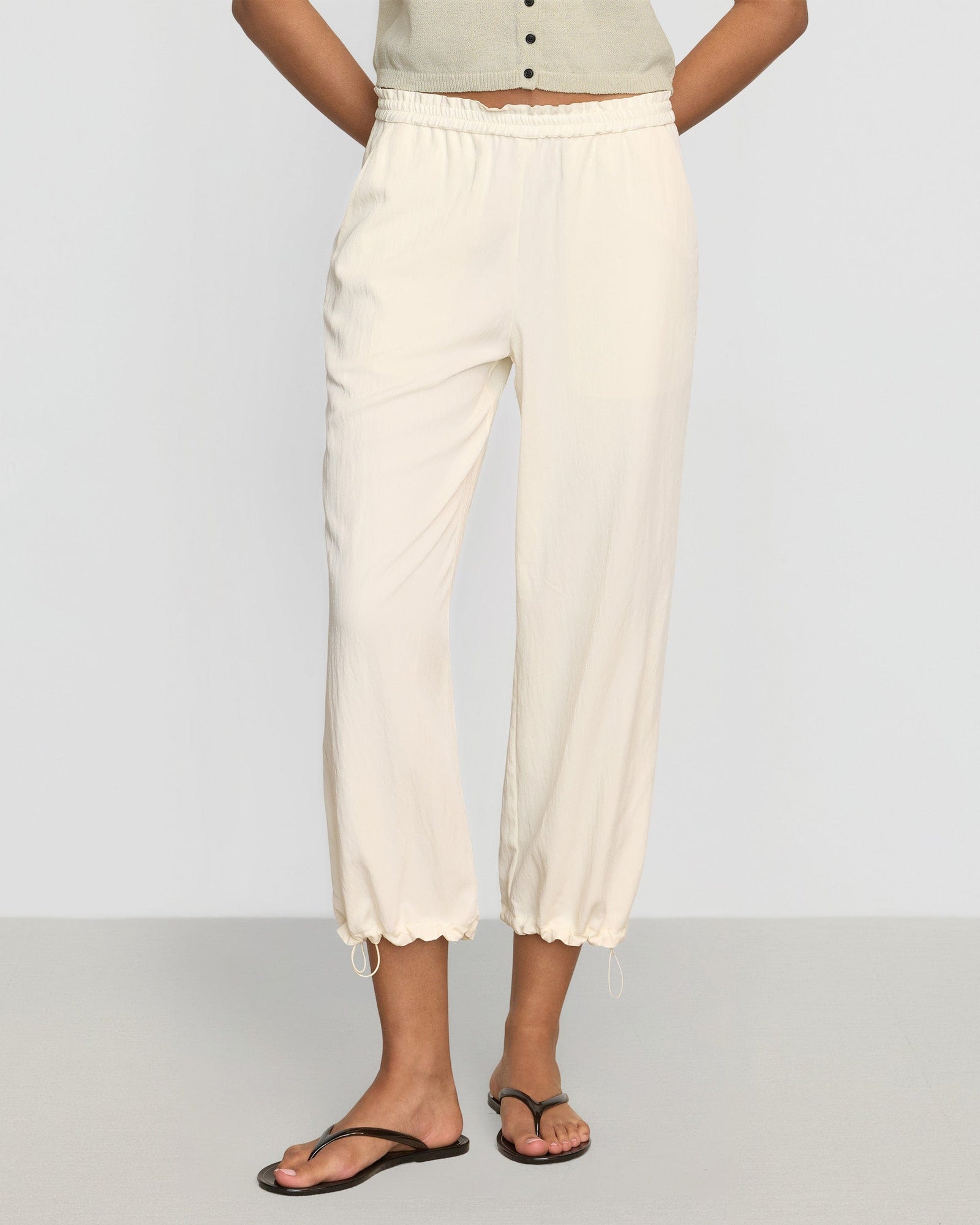 Rio Drawstring Stretch-Waist Pant | Cream