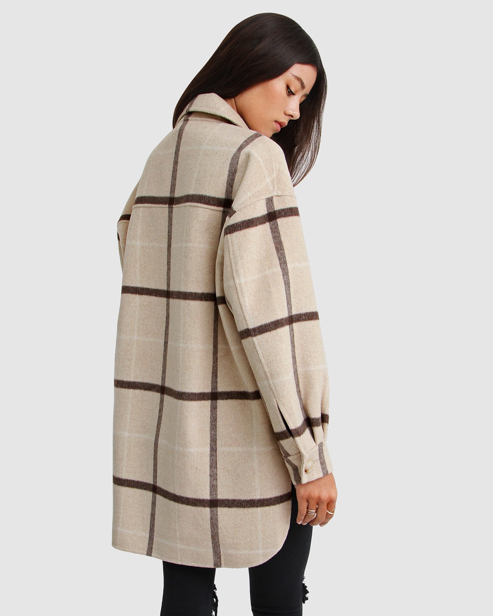 Women | River's Edge Wool Blend Plaid Shacket | Beige