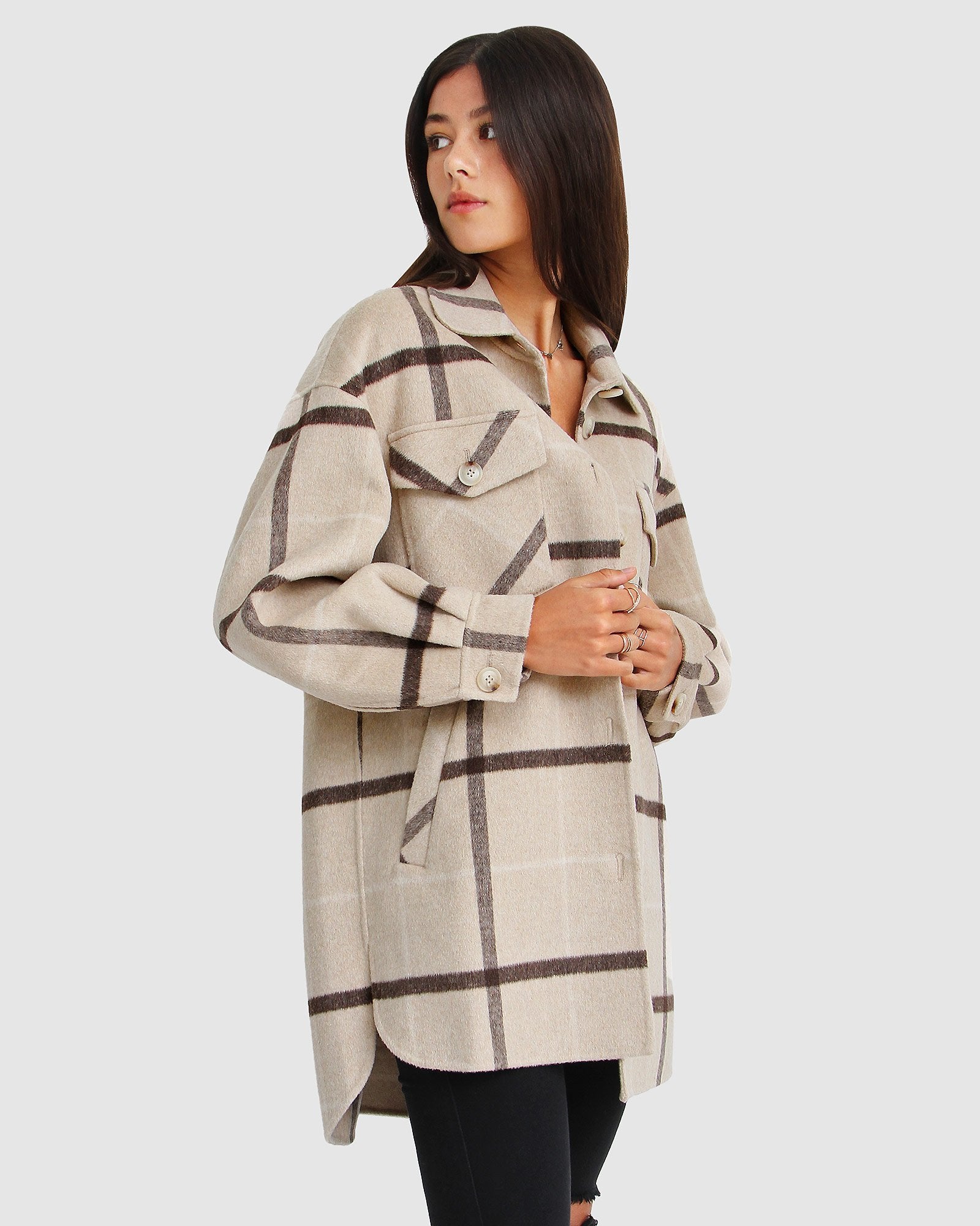 Women | River's Edge Wool Blend Plaid Shacket | Beige