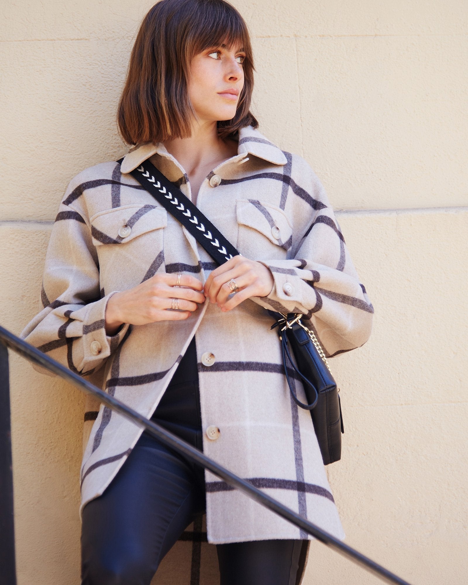 Women | River's Edge Wool Blend Plaid Shacket | Beige