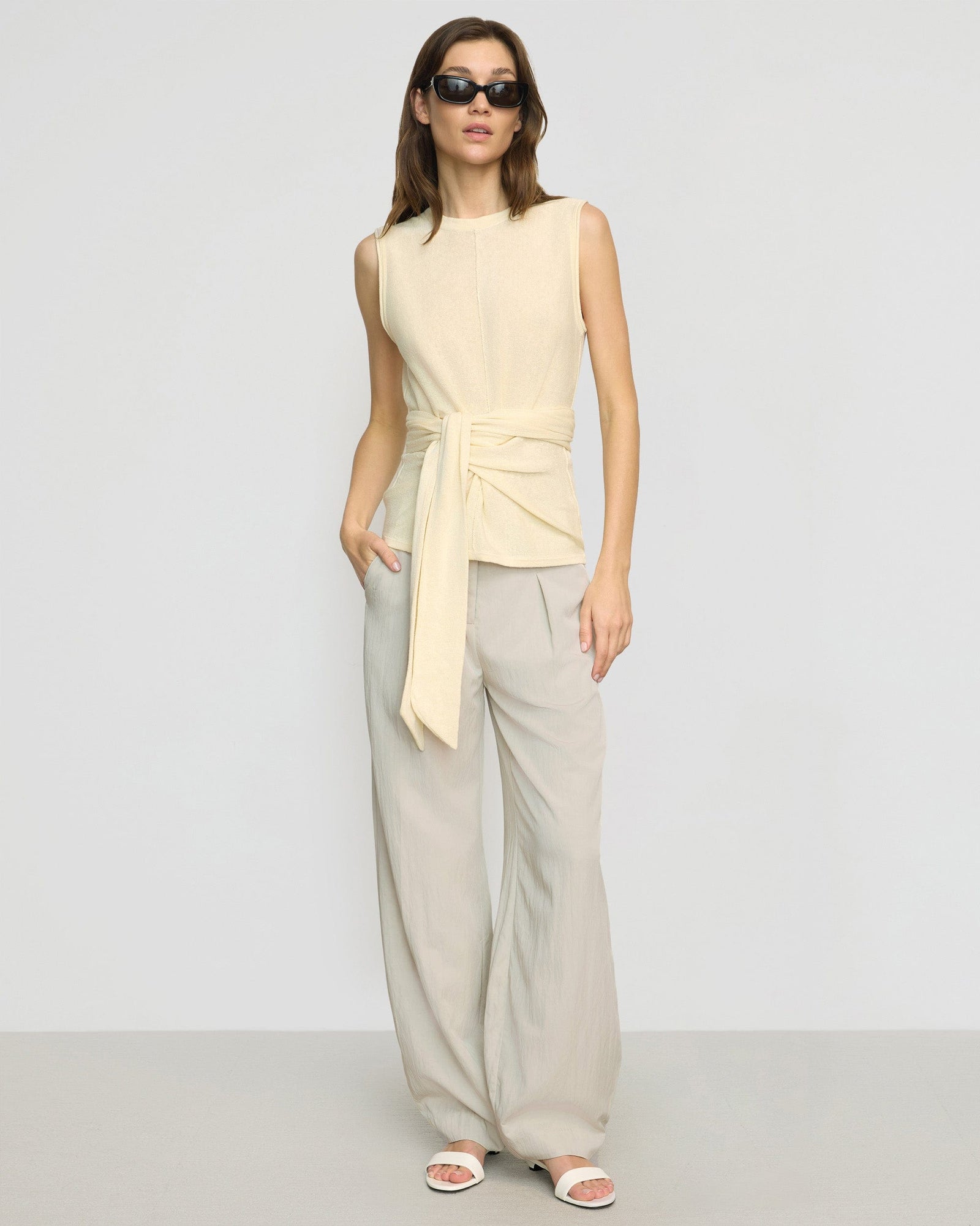 Rois Tie-Front Linen-Cotton Top | Buttercream