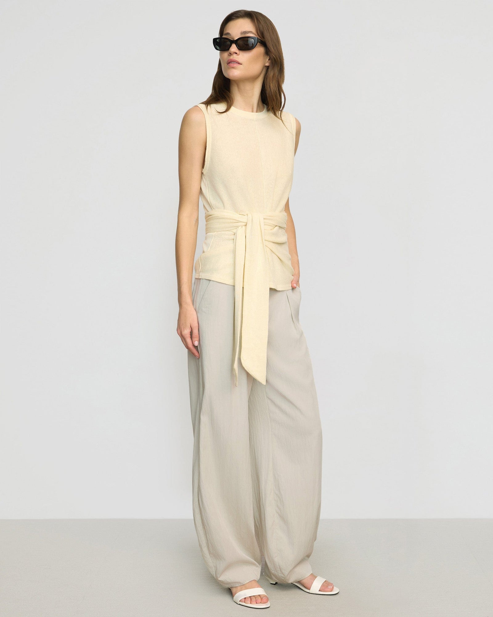 Rois Tie-Front Linen-Cotton Top | Buttercream