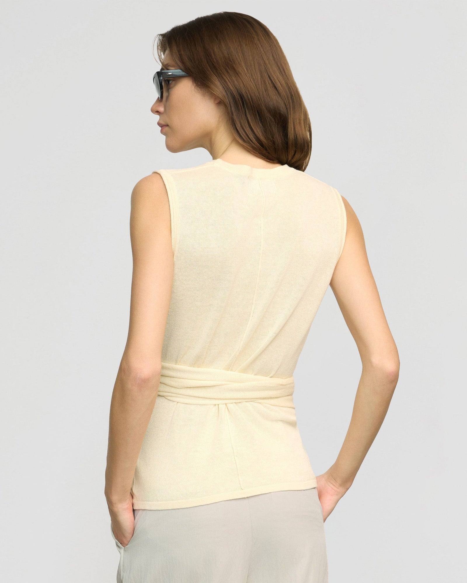 Rois Tie-Front Linen-Cotton Top | Buttercream