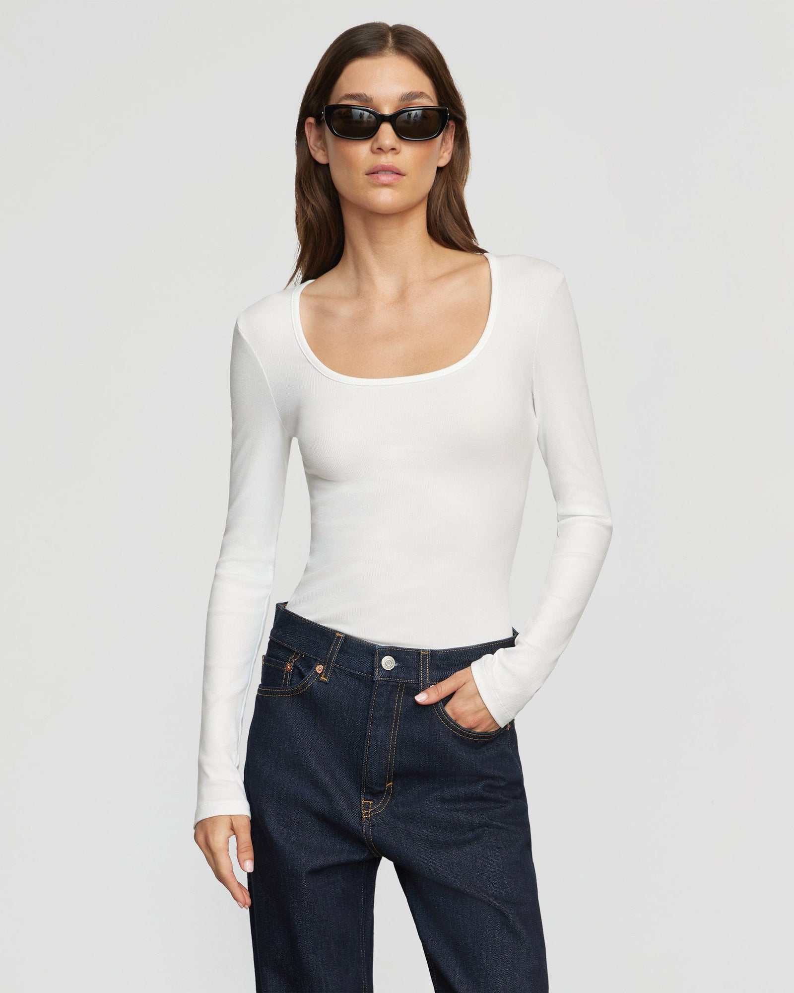 Rosa Ribbed Scoop-Neck Semi-Sheer Tee | Cream