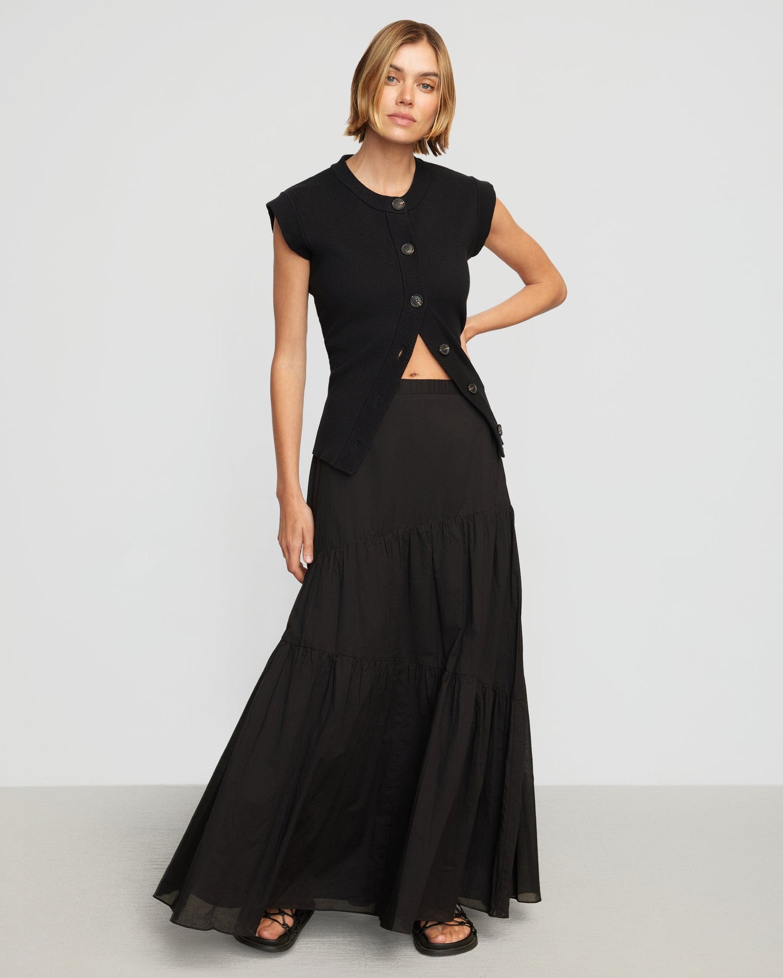 Joanna | Runa Tiered Cotton Maxi Skirt in Size Small