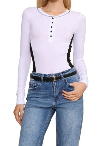 Jac Parker | Rylie Contrast Long Sleeve Top | White