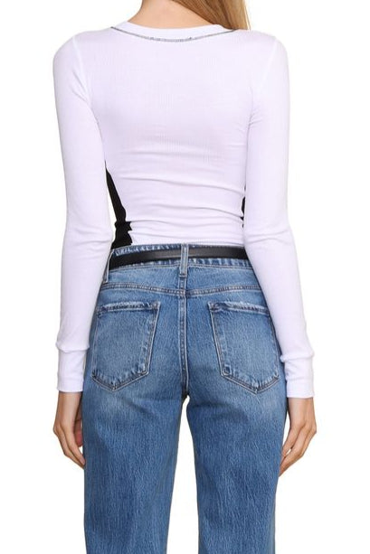 Jac Parker | Rylie Contrast Long Sleeve Top | White