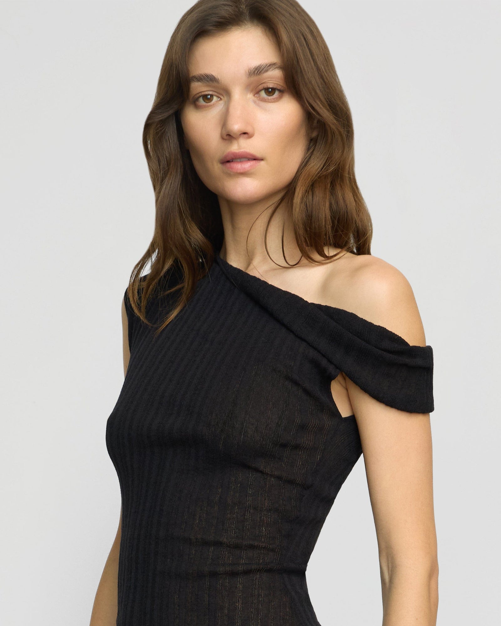 Saba Off-Shoulder Semi-Sheer Knit Top | Black