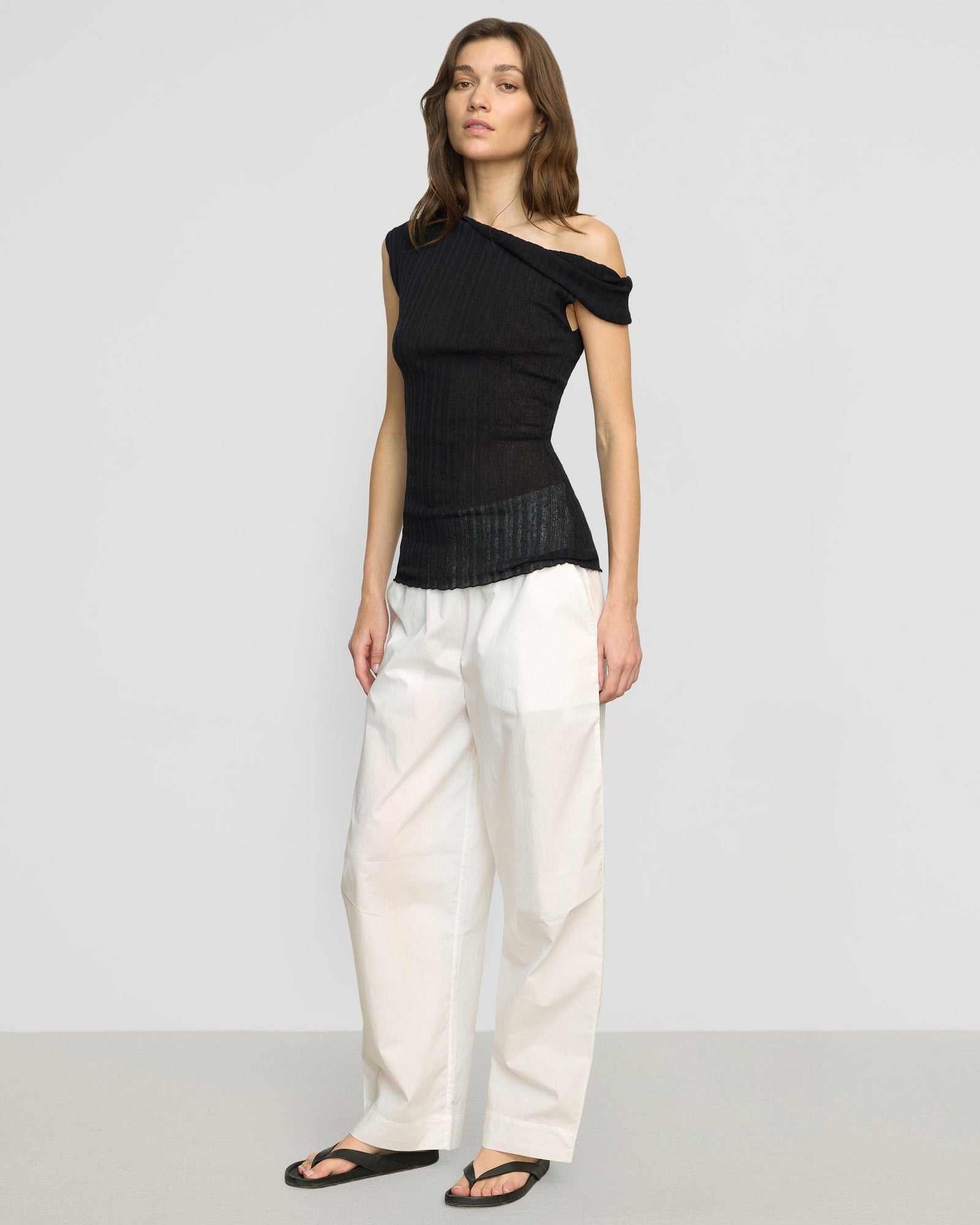 Saba Off-Shoulder Semi-Sheer Knit Top | Black