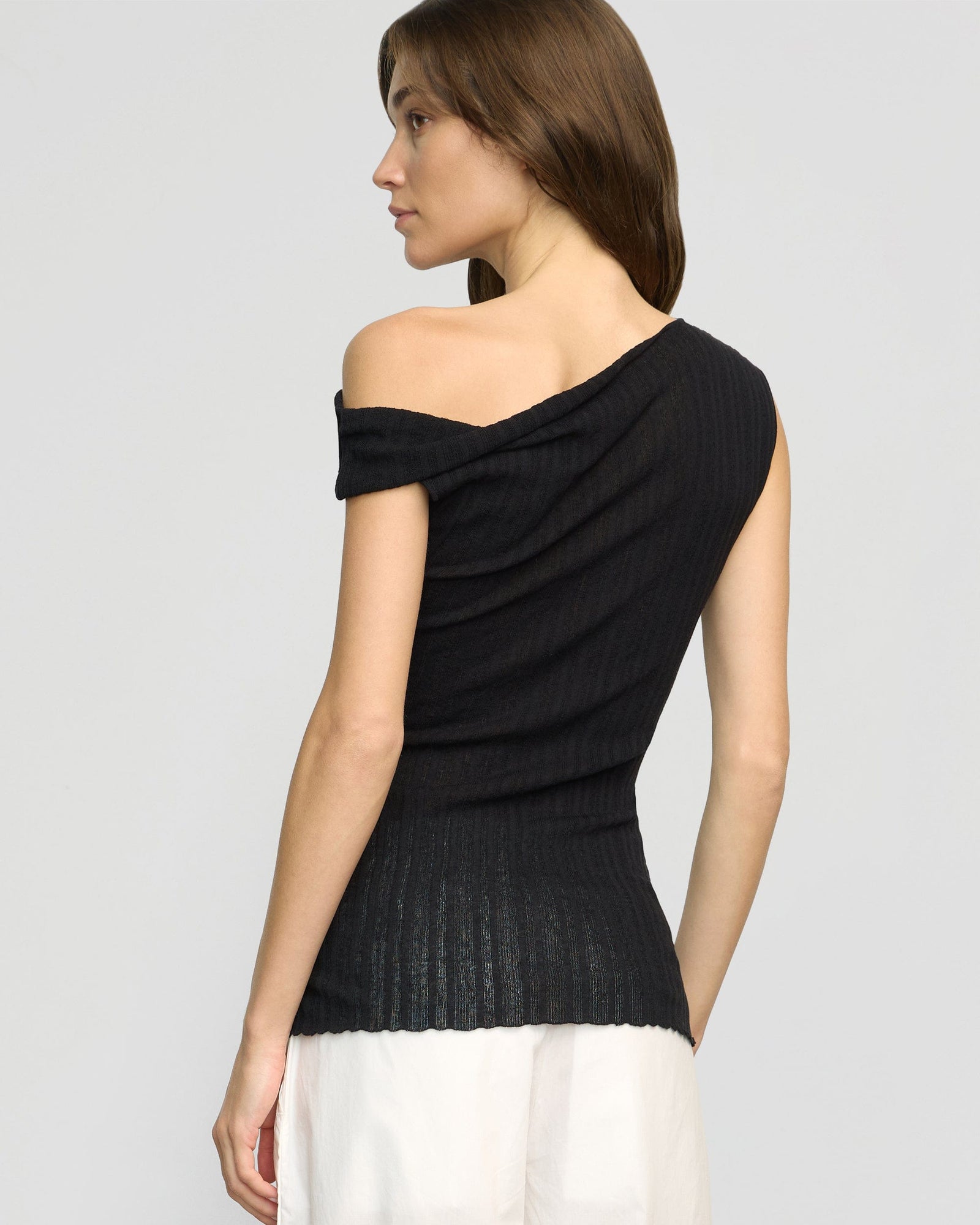 Saba Off-Shoulder Semi-Sheer Knit Top | Black