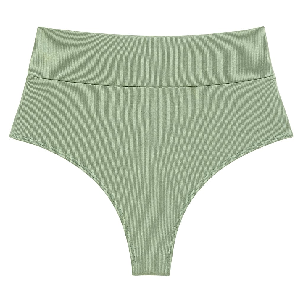 Full Coverage High Rise Bikini Bottom | Sage Green Rib