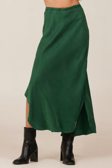 Asymmetric Side Slit Bias Skirt - Emerald Pine