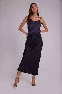 Side Slit Bias Maxi Skirt - Black