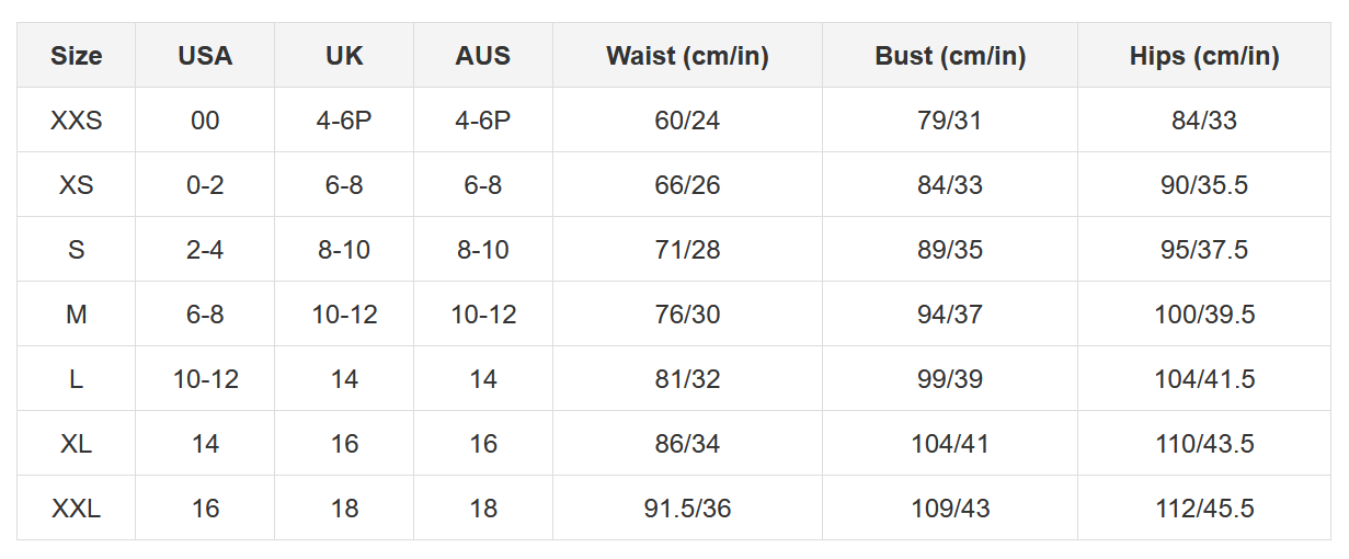 Product size guide