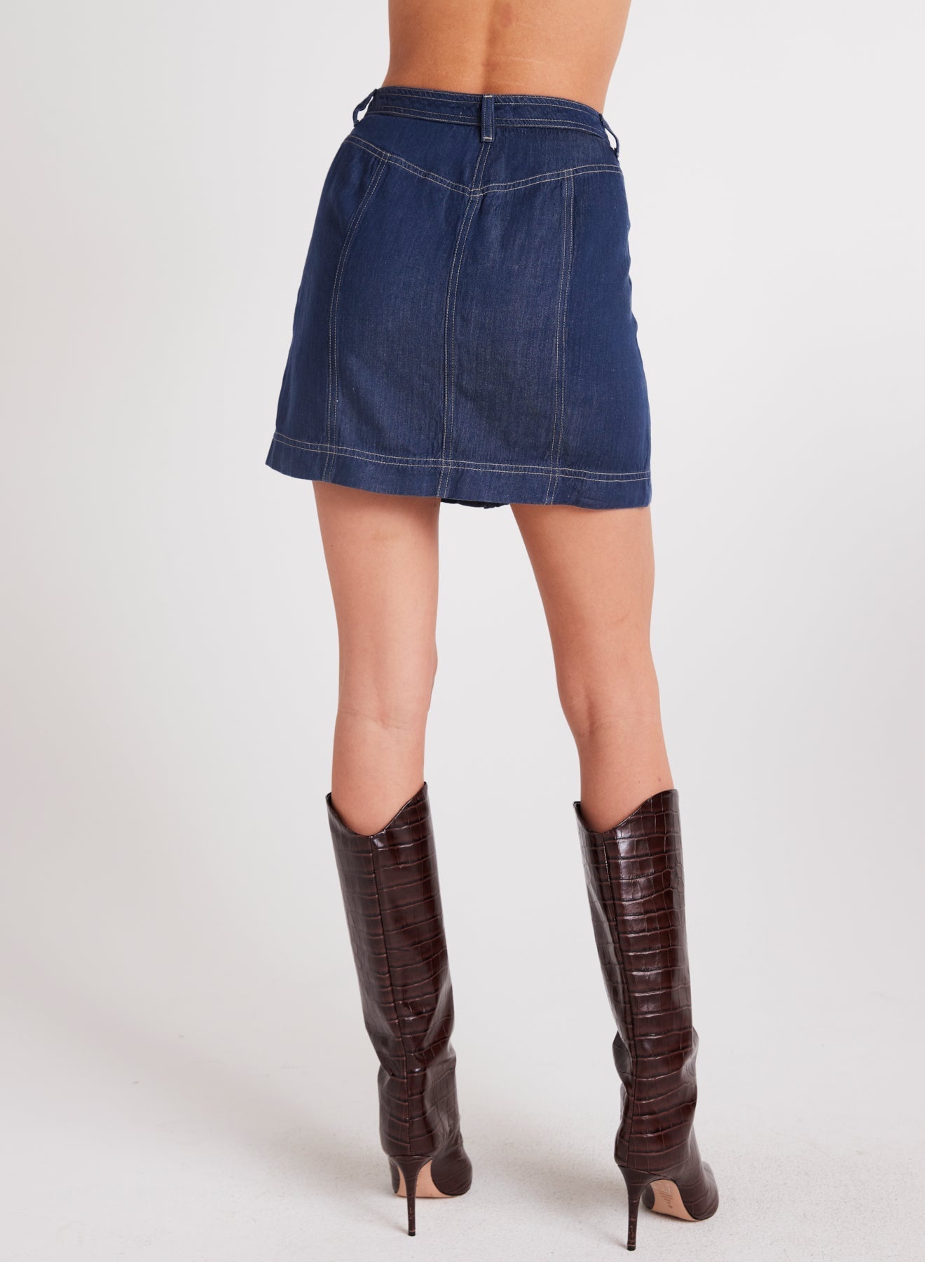 Seamed Button Front Skirt | Dark Denim