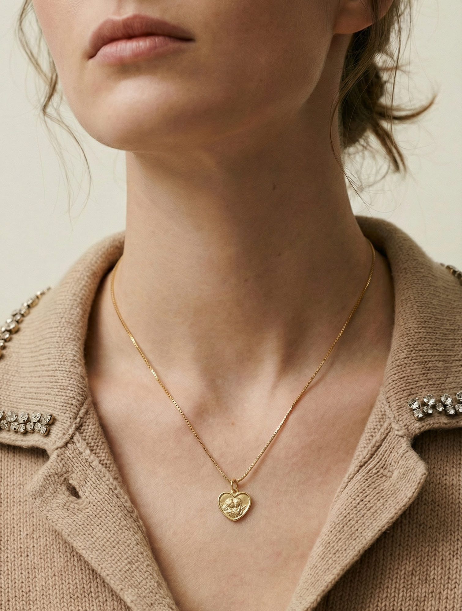 The Tiny Angel Heart Pendant Necklace | Gold Vermeil