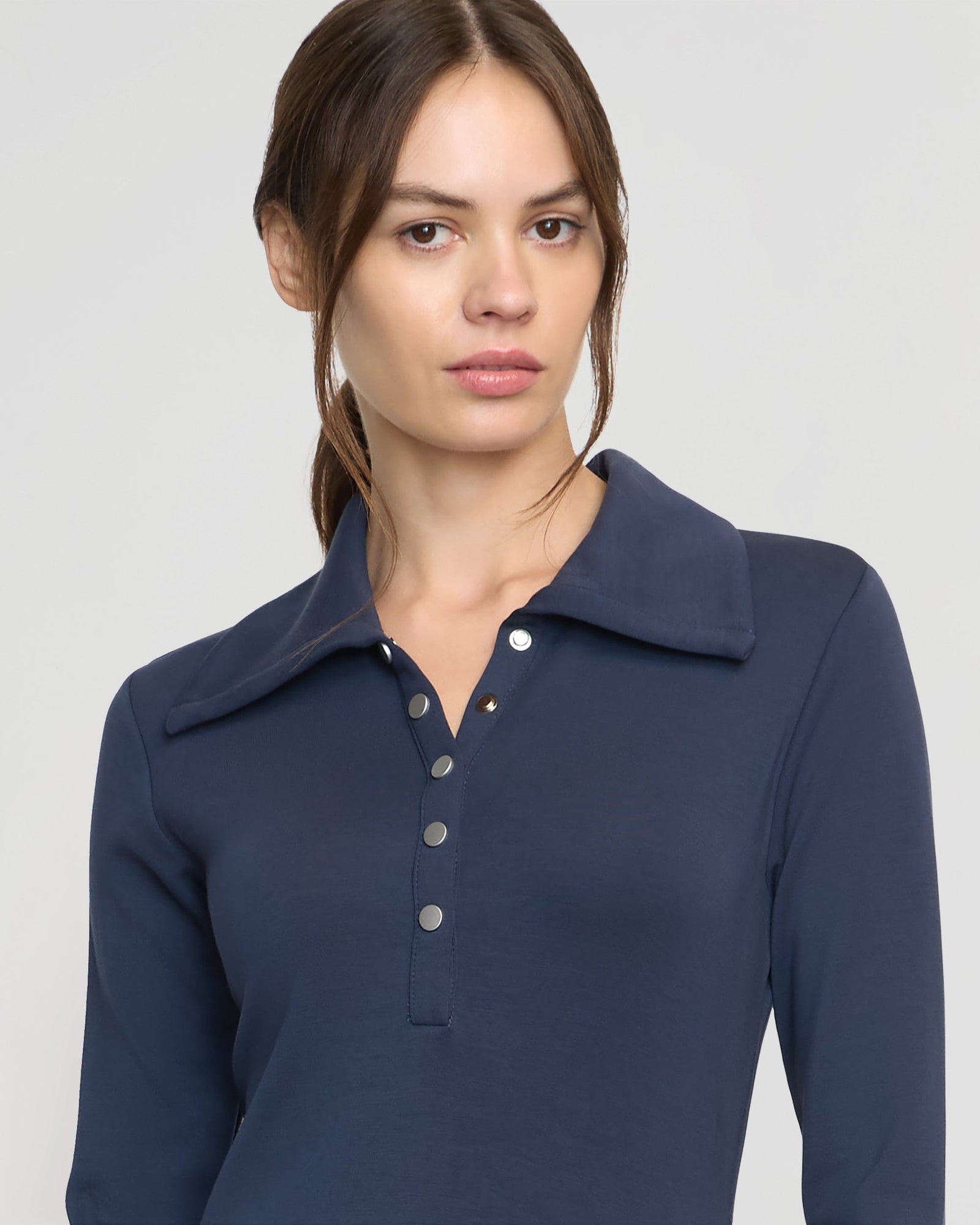 Shawna Button-Accent Collared Dress | Dark Navy