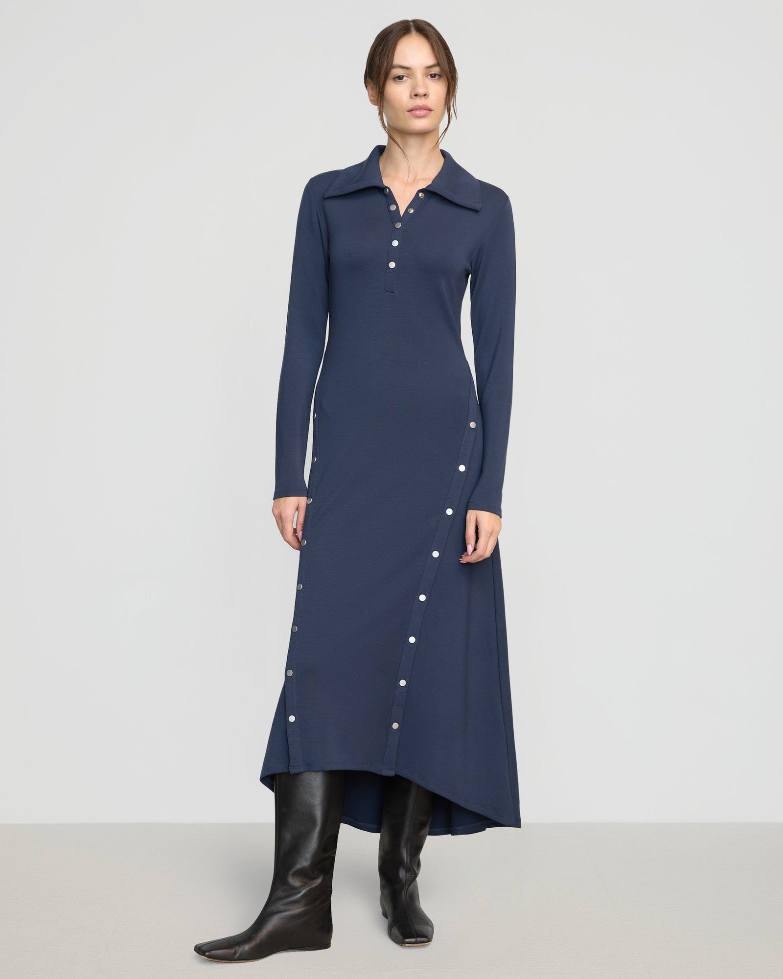 Shawna Button-Accent Collared Dress | Dark Navy